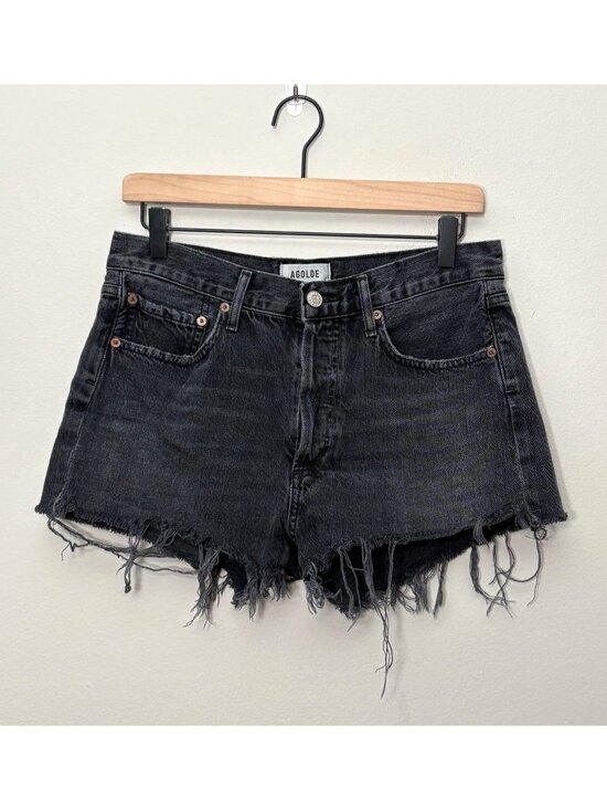 Agolde Pants - Agolde Parker Distressed Cut-Off High-Rise Button Fly Denim Jean Shorts Black 27